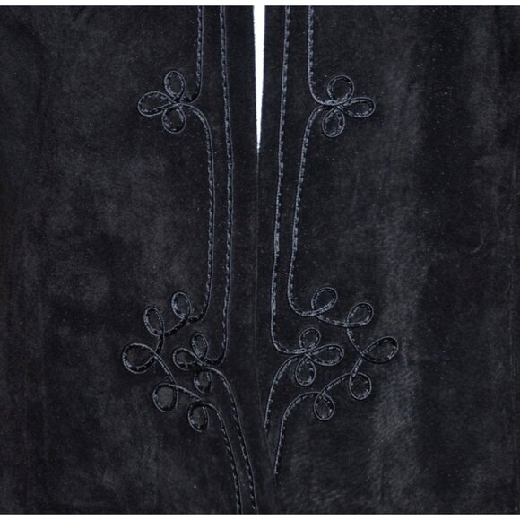 Vintage 80's Evan Davies Black Suede Leather Embroidered Blazer Jacket Size 10 - Picture 4 of 13